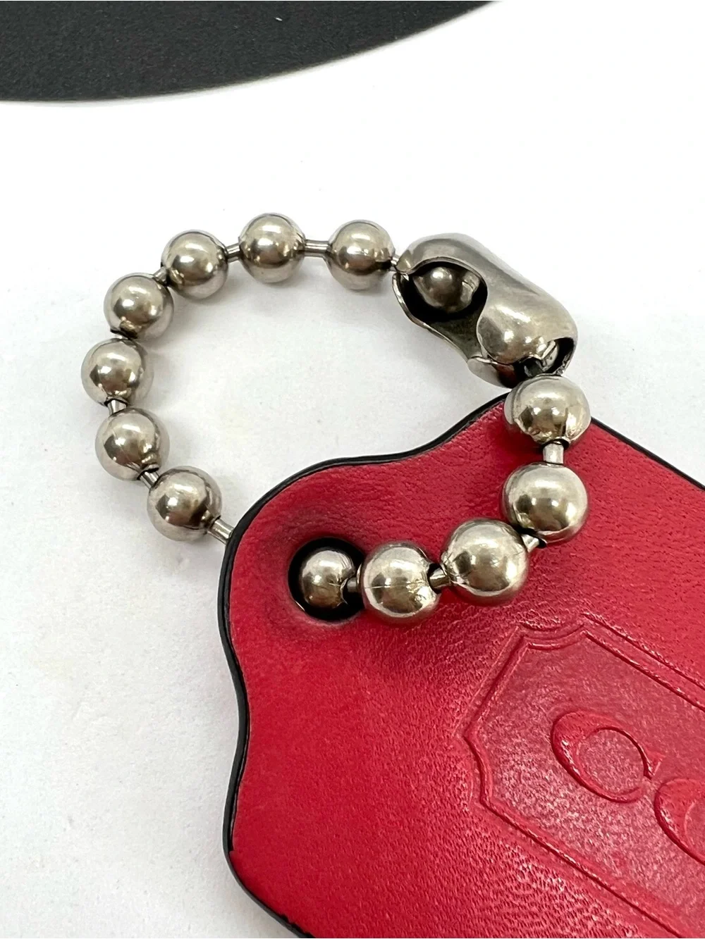 COACH Pink Coral XL 3” Leather Hang Tag Bag Charm Replacement Fob Silver Chain